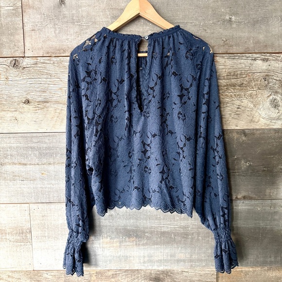 Free People Olivia Lace Top Long Sleeve Ruffle Semi-Sheer Feminine Romantic XS - Picture 9 of 14